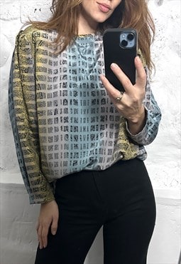 80s Printed Colourful Blouse - Large 