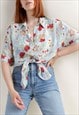 VINTAGE 90S GRUNGE FLORAL SHORT SLEEVE SEMI SHEER BLOUSE