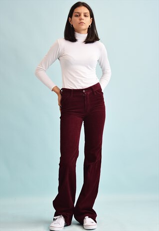 90'S RETRO CORDUROY LOW WAIST FLARE TROUSERS