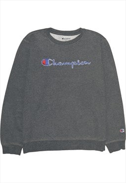 Vintage 90's Champion Sweatshirt Spellout Crew Neck Grey