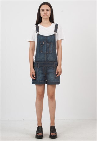 VINTAGE BLUE DENIM PLAYSUIT DUNGAREES SHORTS