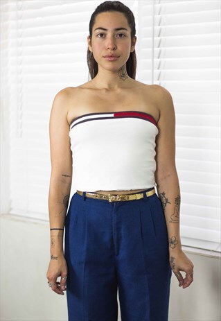 VINTAGE TOMMY HILFIGER CROP TOP TUBE LOGO 90S M 2.9