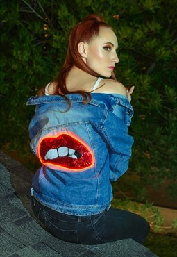Festival Denim Jacket with Light up Sequin Lips