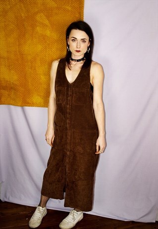 BROWN ZIP UP CORD DRESS