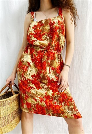 VINTAGE 90S BOHEME BOTANICA FLORAL PRINT MIDI DAY DRESS
