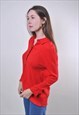 80S RED WOMEN MINIMALIST LONG SLEEVE SECRETARY BLOUSE