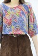 90S VINTAGE MULTICOLOURED ABSTRACT BLOUSE TOP