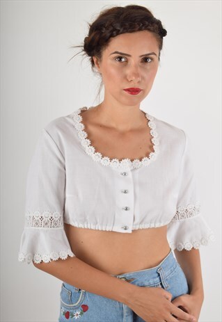 VINTAGE CROP WHITE BLOUSE (914)
