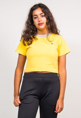 90'S VTG RALPH LAUREN REWORK CROPPED BRIGHT YELLOW T-SHIRT