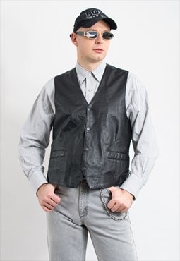 Vintage leather vest in black waistcoat