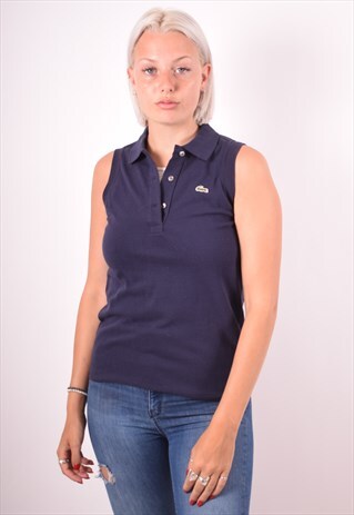 LACOSTE WOMENS VINTAGE POLO SHIRT MEDIUM BLUE 90S
