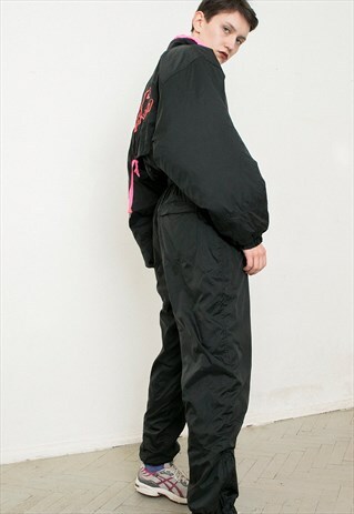 VINTAGE SNOWSUIT SKI SUIT SKIING ONE PIECE BLACK PINK