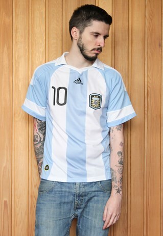 VINTAGE 1990S BLUE AND WHITE STRIPED ADIDAS FOOTBALL SHIRT