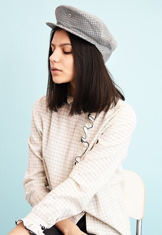 VINTAGE 70'S RETRO DOGTOOTH PATTERN NEWSBOY CAP BERET
