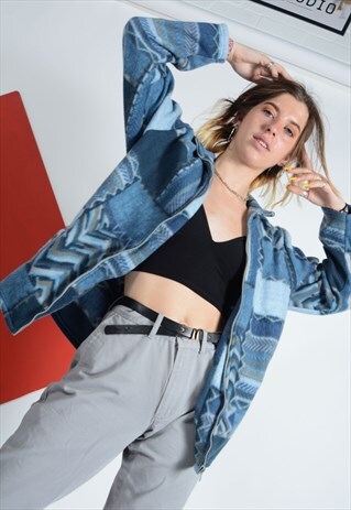 VINTAGE FLEECE JACKET IN BLUE PATTERN.