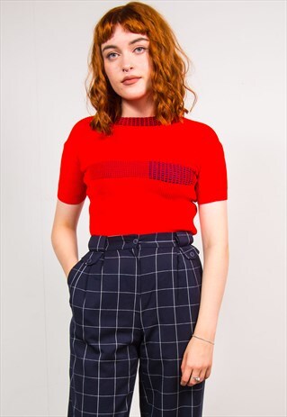 VINTAGE 70'S RED KNIT RIBBED TOP
