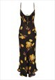 VALENICA DRESS BLACK AND YELLOW FLORAL MAXI COWL DRESS