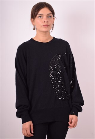WOMENS VINTAGE JUMPER SWEATER XL BLACK 90S