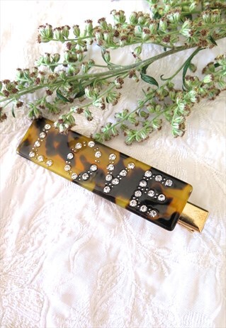 LOVE DIAMANTE TORTOISESHELL BARRETTE HAIR CLIP