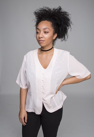 PALE PINK VINTAGE SCOOP NECK BLOUSE