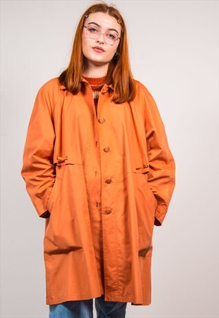 VINTAGE 70'S CORAL ORANGE OVERSIZED MAC TRENCH COAT