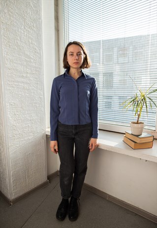 VINTAGE 80'S BLUE CROPPED TOP BLOUSE