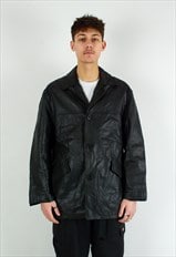 Leather Vintage Mens XL Jacket Over Coat Moto Black Gothic