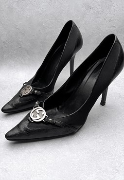 Gucci Heels Courts Black EU 37 Silver GG Logo Buckle