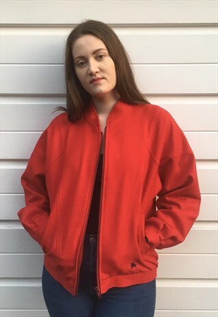 WOMENS VINTAGE BURBERRY JACKET RED HARRINGTON BOMBER COAT