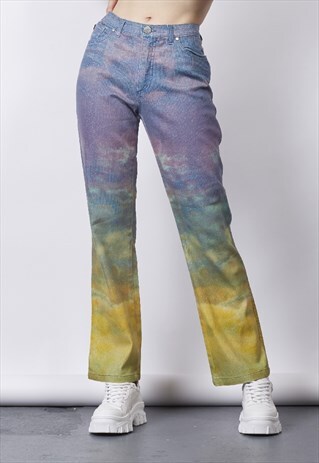 VINTAGE Y2K CAVALLI OMBRE MULTICOLOUR GLITTER STRAIGHT JEANS