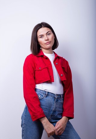 CROPPED RED DENIM JACKET