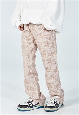 Pleated punk overalls gothic trousers grunge pants in cream