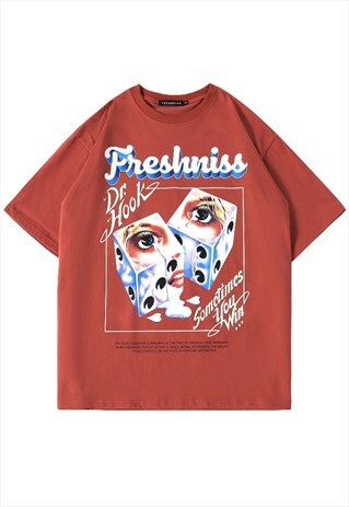 KALODIS TRENDY WEIRD DICE PRINT LOOSE T-SHIRT