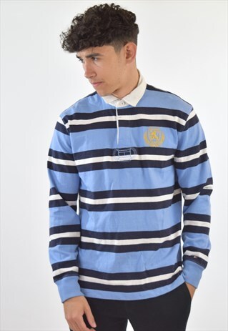 VINTAGE BLUE TOMMY HILFIGER STRIPED RUGBY POLO SHIRT