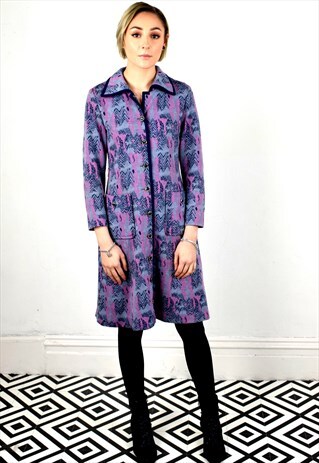 VINTAGE 60'S JAPANESE LILAC PATTERNED WOOL DRESS