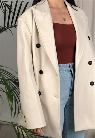 IVORY FAUX LEATHER OVERSIZED BLAZER