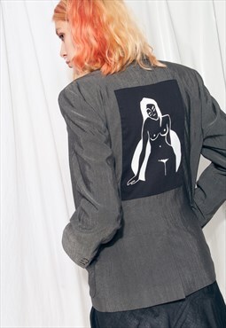 Reworked Vintage Blazer 80s Feminist Graphic Patch Jacket