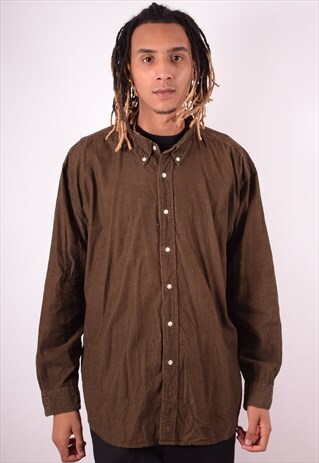 MENS VINTAGE CORDUROY SHIRT XXL KHAKI 90S