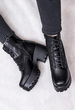 SHOTGUN PLATFORM ANKLE BOOTS - BLACK LEATHER STYLE