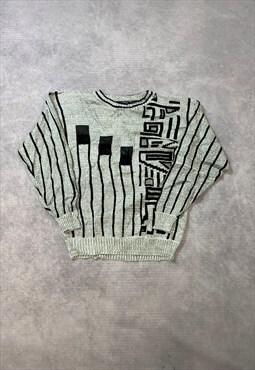 Vintage Abstract Knitted Jumper Funky Patterned Sweater