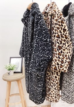 Longline Animal Print Faux Fur Coat
