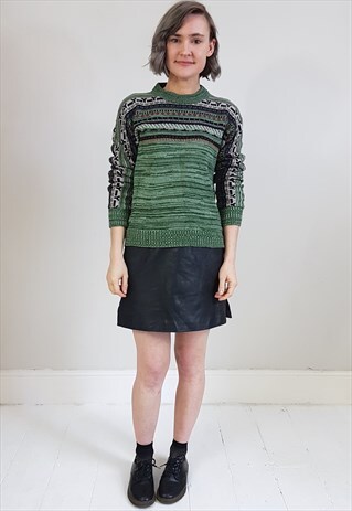 VINTAGE 90'S GREEN PATTERNED SWEATER JUMPER