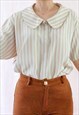 Vintage Blouse Stripes Short Sleeves L T678