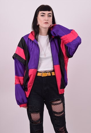 VINTAGE 80'S PINK PURPLE BLACK WINDBREAKER SKI JACKET LARGE