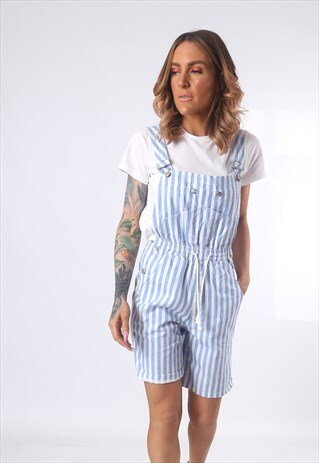 STRIPED COTTON DUNGAREE SHORTS LIGHTWEIGHT UK 8 (51X)