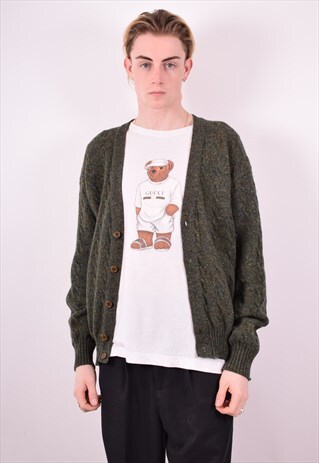 BENETTON MENS VINTAGE CARDIGAN SWEATER LARGE GREEN 90S