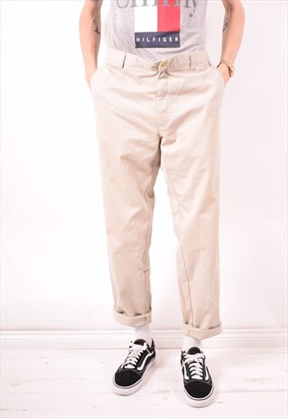 LACOSTE MENS VINTAGE TROUSERS W34 L32 BEIGE 90S