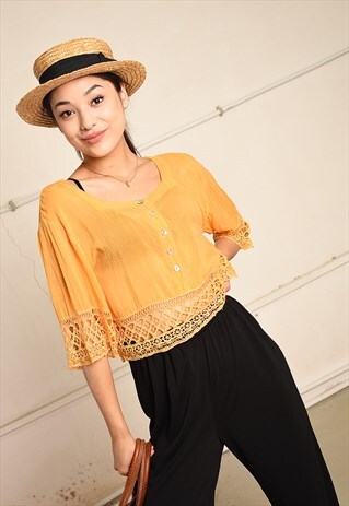 90'S RETRO LACE DETAILED FESTIVAL PARIS CHIC BLOUSE TOP