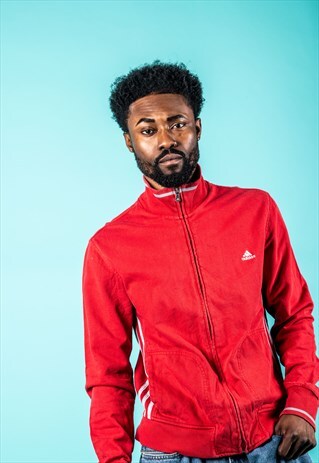 VINTAGE ADIDAS SWEATER JACKET IN RED WITH EMBROIDERY LOGO