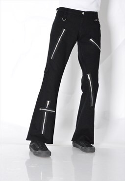 Y2K Black Silver Zipper Punk Gothic Womens Pants